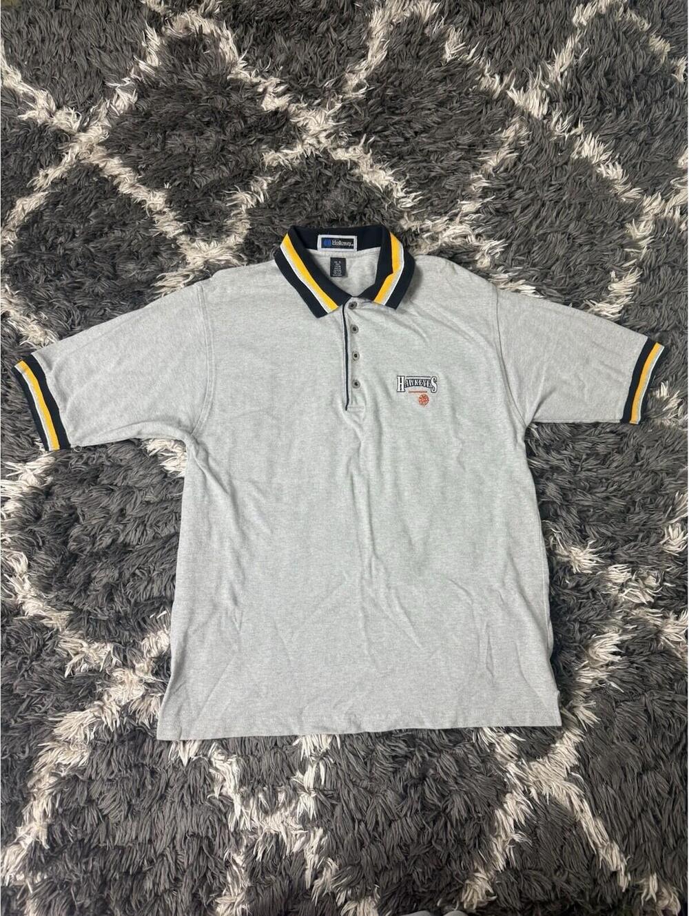 Vtg 90s Holloway Iowa Hawkeyes Basketball Polo Shirt Gray Men's XL Embroidered